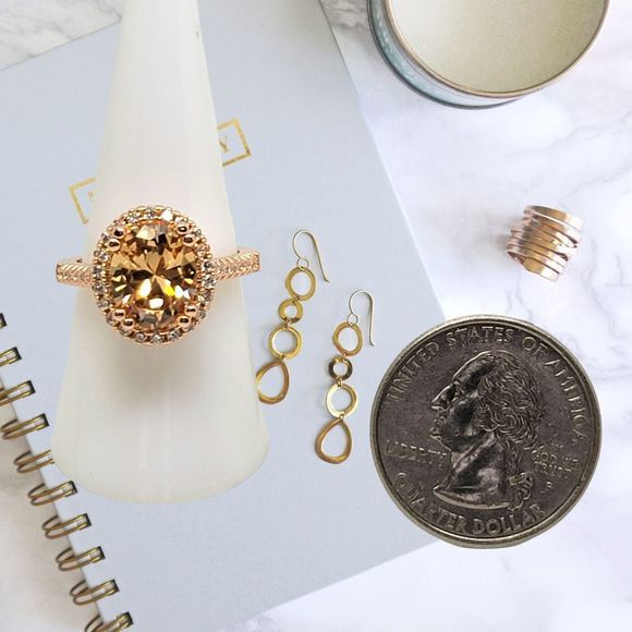 Simulated Oval Morganite And Round Diamond Rose Gold Plated Ring Size 7 1/2 - Picture 3 of 5